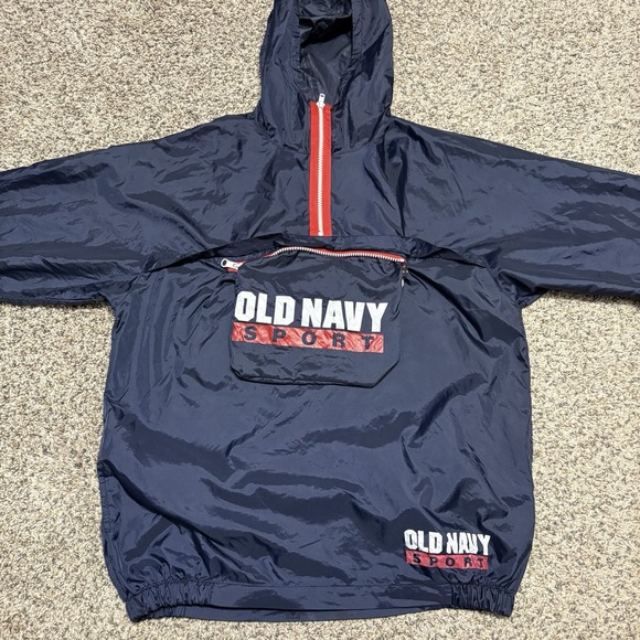 Vintage Old Navy Sport Windbreaker Anorak Pullover Jacket Navy Mens L/XL 90s - Picture 3 of 12